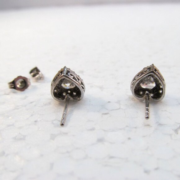 Cubic Zirconia Sterling Silver Heart Pierced Earrings - Picture 3 of 15